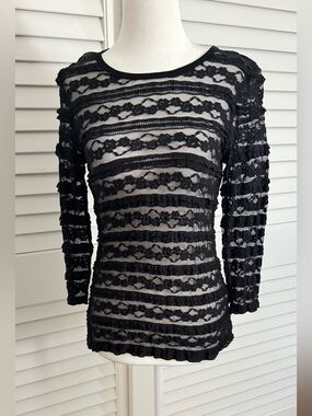 Karen Kane Black Lace 3/4 Sleeve Sheer Top Small